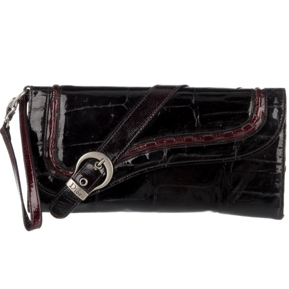 Authentic Dior Gaucho Black and Burgundy Women's Clutch